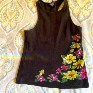Vintage hand painted beaded Express tank top